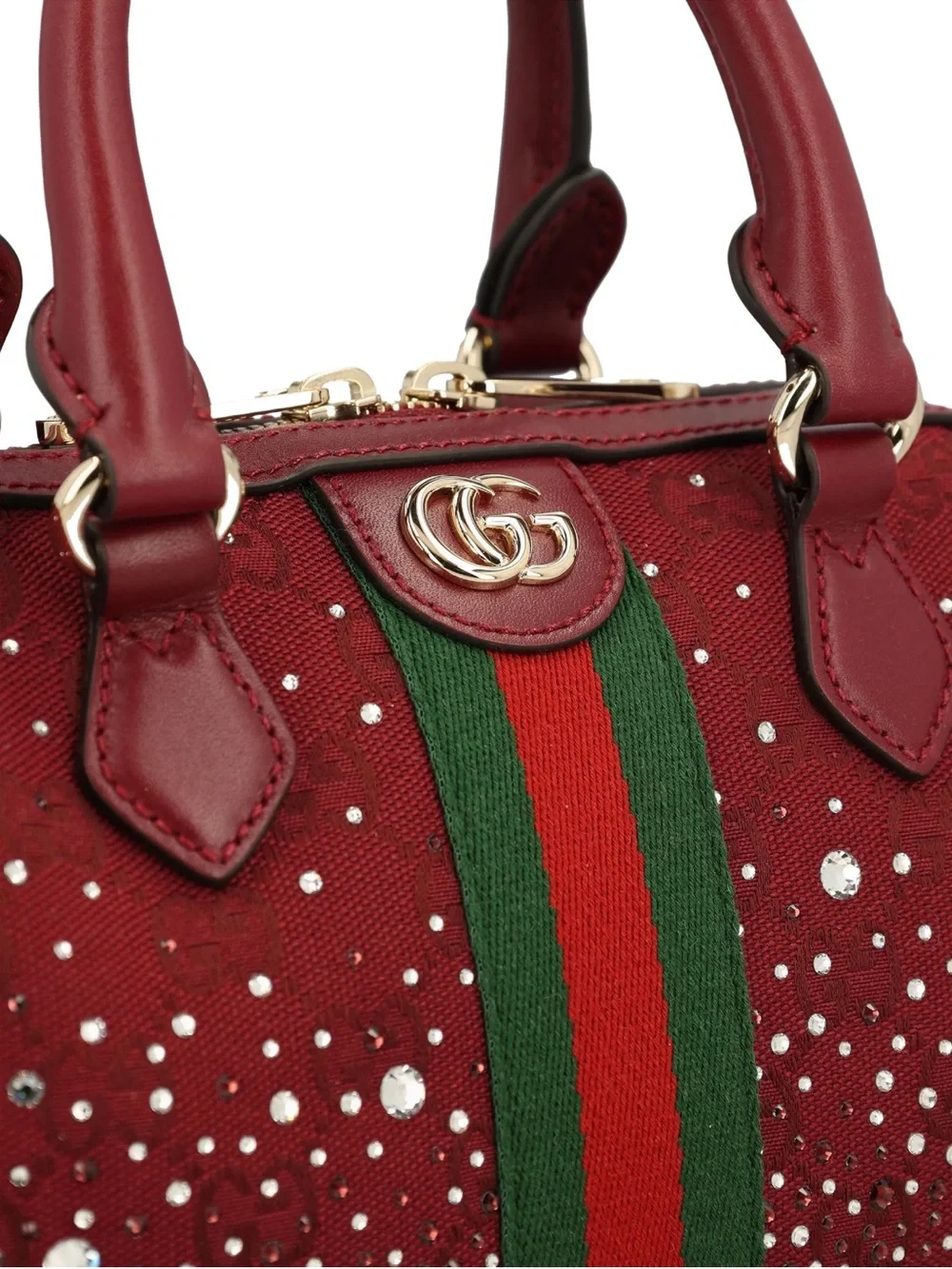 Gucci Small Ophidia Red Crystal-Studded Top Handle tote bag
